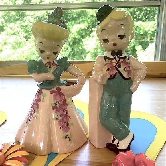 Delee Other - Vintage 1940s Ceramic Vase - Man & Woman Couple Pair - Delee Art